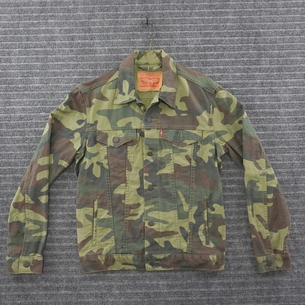 Levi's Trucker Jacket Men S Green Camo Camouflage Button Front Coat